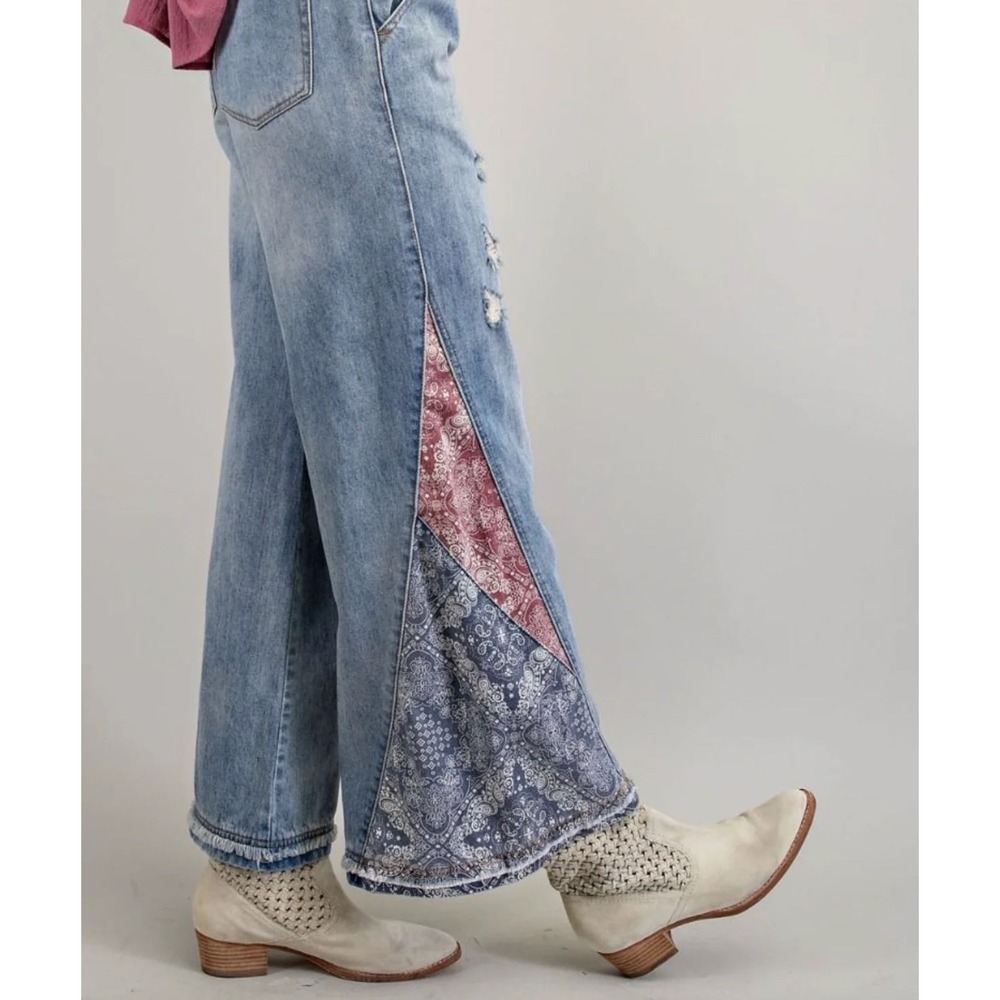 Easel Patchwork Bell Bottom Jeans Boho Flare Deni… - image 2